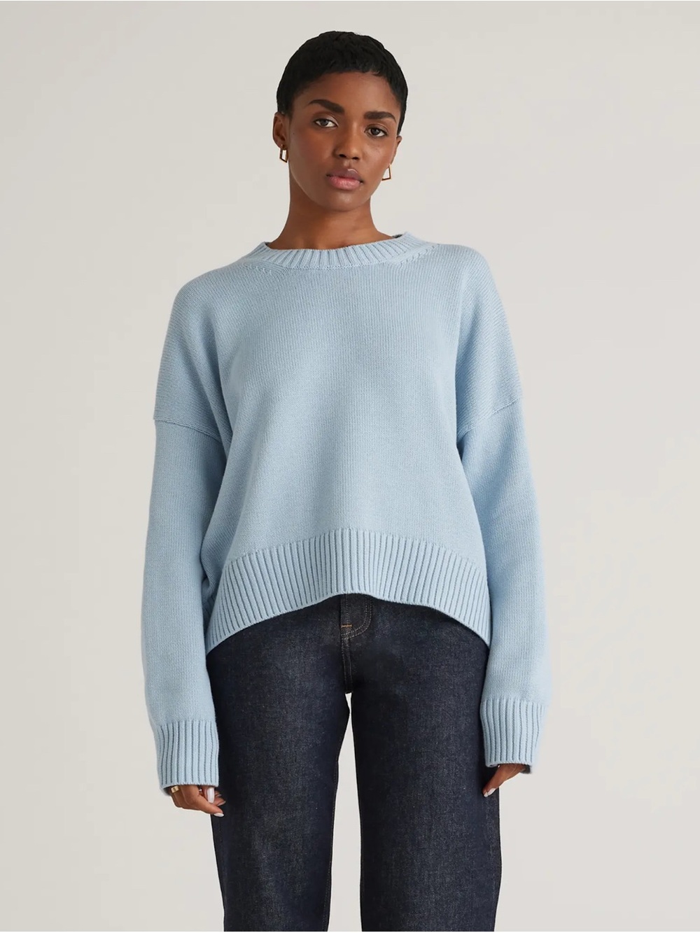 Quince Organic Cotton Boyfriend Crew Sweater Sky Blue